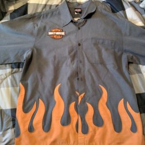 Genuine Harley Davidson Screamin Eagle Flames Shop Style Button Down Shirt